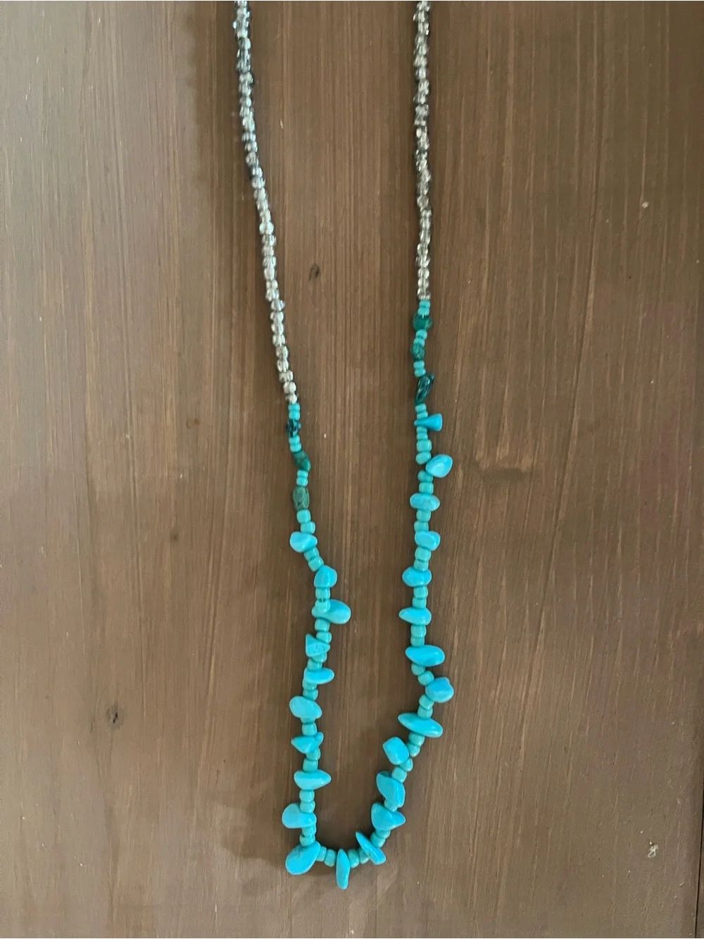 Handmade Kingman necklace 24” turquoise clasp silver seed beads one of a kind 💙